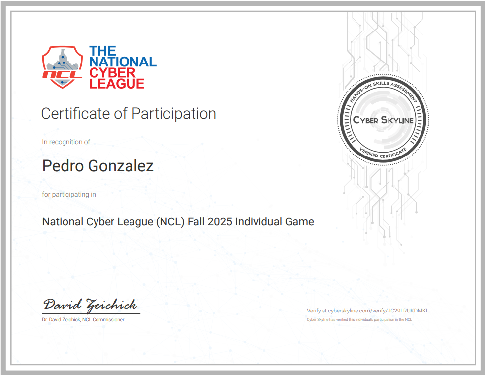 ncl Individual Compeition certification