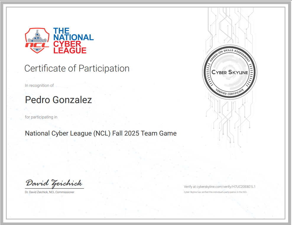ncl team Compeition certification