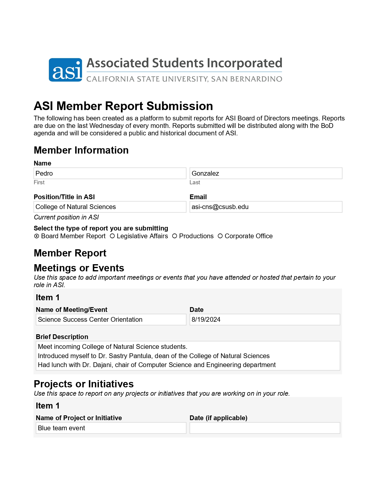 August Board report page 1