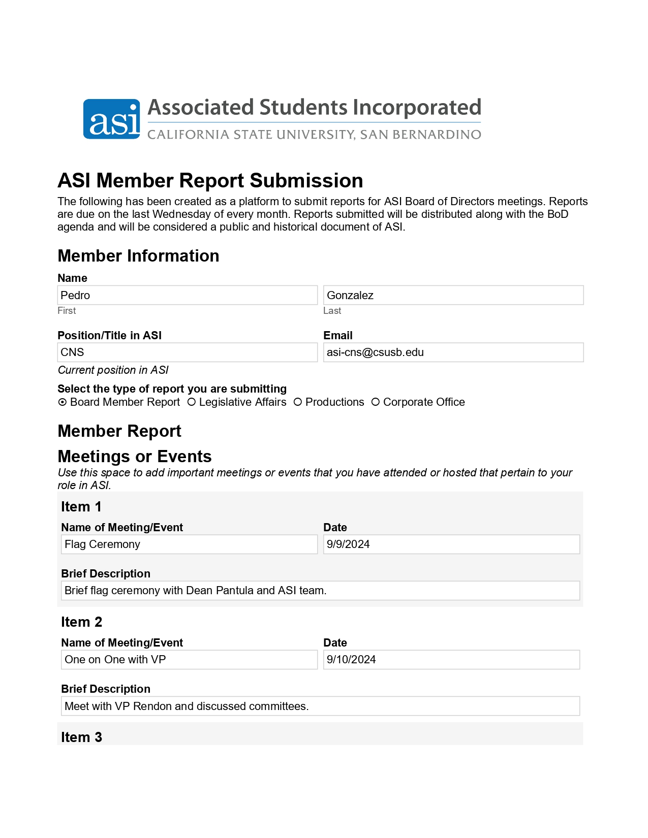 September Board report page 1